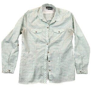 Eddie Bauer Women's Travex Button Up Shirt Large Green Plaid Long Sleeve Outdoor